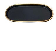 Bandeja Oval Cerâmica Preta com Borda Dourado 26cmC M
