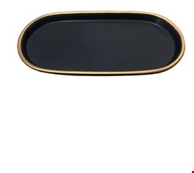 Bandeja Oval Cerâmica Preta com Borda Dourado 26cmC M