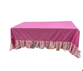 Toalha de Mesa Rosa Pink Poá com Babado Floral rosa Retalho 3m 