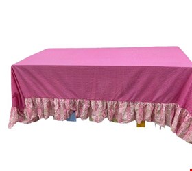 Toalha de Mesa Rosa Pink Poá com Babado Floral rosa Retalho 3m 