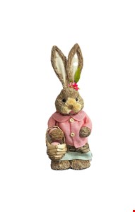 Temático Páscoa - Coelho em Palha Vestido Rosa 46cmA