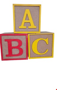 Trio Cubo -ABC Mdf   B Vermelho e A e C Amarelo