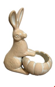 Coelho Cerâmica Fosco Creme Com Cesta M