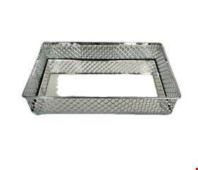 Bandeja Espelhada Retangular Losango Prata 21cmL 13cmC