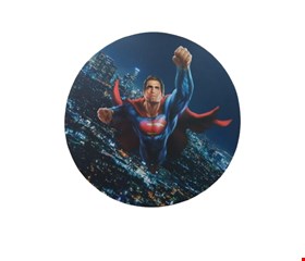Painel Redondo Tecido Sublimado Super Homem Flutuando Por Cima da Cidade 1,50cmD