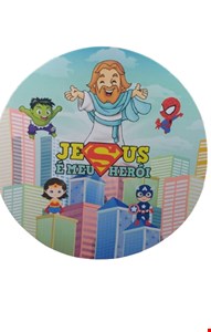 Painel Redondo Tecido Sublimado Jesus é Meu Super Herói 1,50cmD