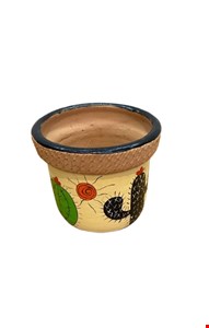 Vaso Barro Amarelo Com Cacto  16cmD 13cmA