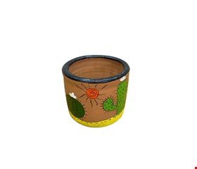 Vaso Barro Amarelo e Marrom Com Cacto  12cmD 14cmA