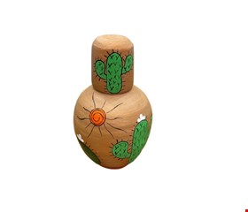 Moringa com Copo Barro Decorado Cacto Verde  21cmA 