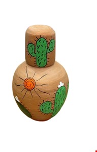 Moringa com Copo Barro Decorado Cacto Verde  21cmA 