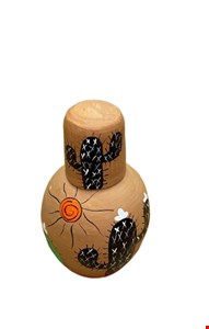 Moringa com Copo Barro Decorado Cacto Preto  21cmA 