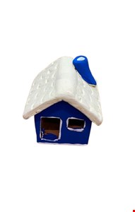 Casinha de Barro Azul e Branco 6cmA