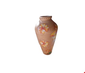 Vaso Barro Borda Trabalhada / Marrom 55cmA 15cmD 