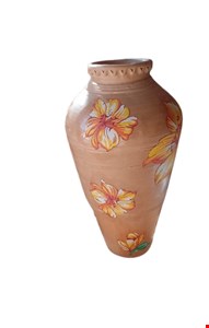 Vaso Barro Borda Trabalhada / Marrom 55cmA 15cmD 