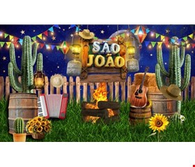 Painel tecido sublimado Retangular Noite de São João Com Cacto - 3mL x 2,60mA