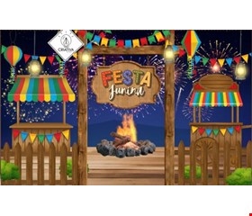 Painel tecido sublimado Retangular Noite de São João Festa Junina - 3,5mL x 2,80mA