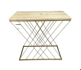 Mesa Retangular Ferro Dourado e Pinus G 80cmL 80cmA