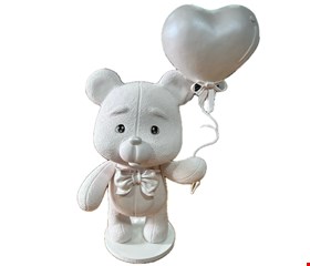 Urso Menino Branco com Coração de Biscuit 47cmA
