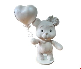 Urso Menina Branco com Coração de Biscuit 43cmA