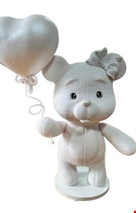 Urso Menina Branco com Coração de Biscuit 43cmA
