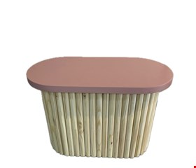 Mesa Oval Pinus e Rosa Laqueada 48cmA 69cmL 35cmP