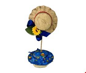 Temático São João - Centro de Mesa Chapéu Palha Decorado Azul Girassol