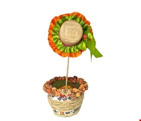 Temático São João - Centro de Mesa Chapéu Palha Decorado Verde e Laranja