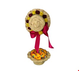 Temático São João - Centro de Mesa Chapéu Palha Decorado Amarelo e Vermelho