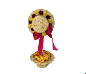 Temático São João - Centro de Mesa Chapéu Palha Decorado Amarelo e Vermelho