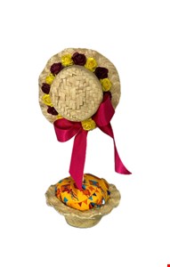 Temático São João - Centro de Mesa Chapéu Palha Decorado Amarelo e Vermelho