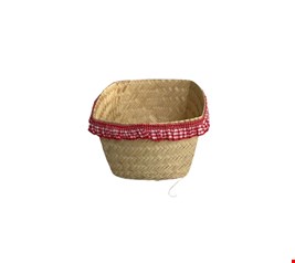 Temático São João - cesta Palha Decorada Babado Quadriculado Vermelho P
