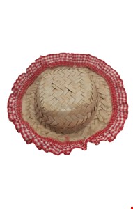 Temático São João - Chapéu de Palha com Babado Quadriculado Vermelho P