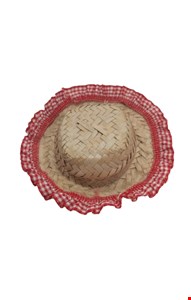 Temático São João - Chapéu de Palha com Babado Quadriculado Vermelho P