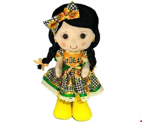 Temático São João - Boneca Vestido Amarelo e Girassol Feltro M