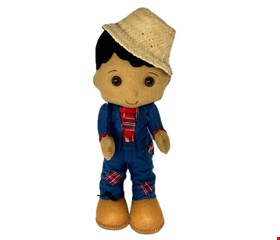 Temático São João - Boneco Moreno Terno Azul Retalho Xadrez Vermelho Feltro M 