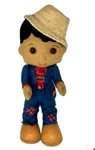 Temático São João - Boneco Moreno Terno Azul Retalho Xadrez Vermelho Feltro M 