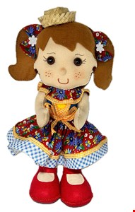 Temático São João - Boneca Vestido Florido e Xadrez Azul Feltro M 