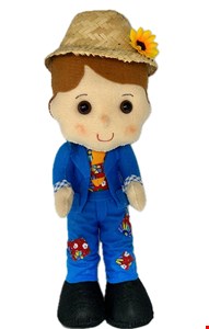 Temático São João - Boneco Terno Azul Retalhos Florido Feltro M 