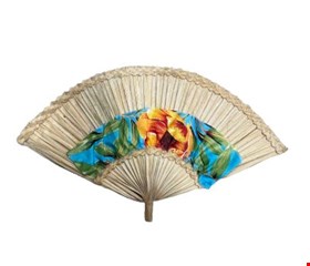 Temático São João - Leque de Palha Decorado Azul PP 27cmA 46cmL