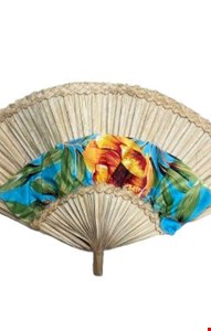 Temático São João - Leque de Palha Decorado Azul PP 27cmA 46cmL