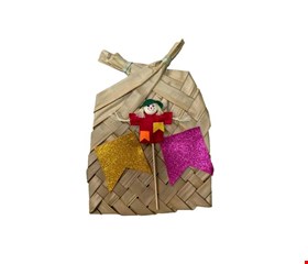 Temático São João - Abanador de Palha Decorado Bandeirola Glitter e Espantalho M 37cmA 31cmL