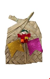 Temático São João - Abanador de Palha Decorado Bandeirola Glitter e Espantalho M 37cmA 31cmL