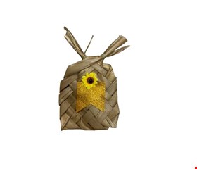 Temático São João - Abanador de Palha Decorado Bandeirola Glitter Amarelo P 30cmA 20cmL