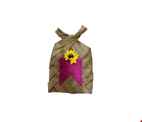 Temático São João - Abanador de Palha Decorado Bandeirola Glitter Rosa P 30cmA 20cmL