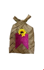 Temático São João - Abanador de Palha Decorado Bandeirola Glitter Rosa P 30cmA 20cmL