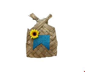 Temático São João - Abanador de Palha Decorado Bandeirola Glitter Azul P 30cmA 20cmL