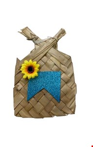 Temático São João - Abanador de Palha Decorado Bandeirola Glitter Azul P 30cmA 20cmL