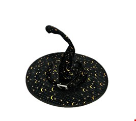 Temático Halloween - Chapéu Bruxa Veludo Preto Lua e Estrelas Dourada 38cmD