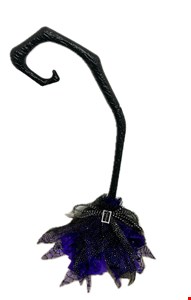 Temático Halloween - Vassoura de Bruxa Roxo com Preto 70cmA