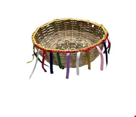 Temático São João - Cesta em Palha Fitas Coloridas 